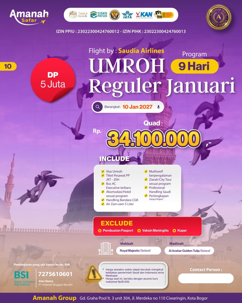 Paket Umroh VIP Plus Turki 12 Harp